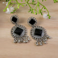 Oxidized Silver Earrings – Vintage Charm Black Stone Design