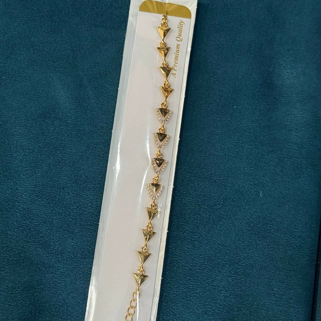 Modern Gold-Tone Triangle Link Bracelet with Crystal Accents for Women and Girls