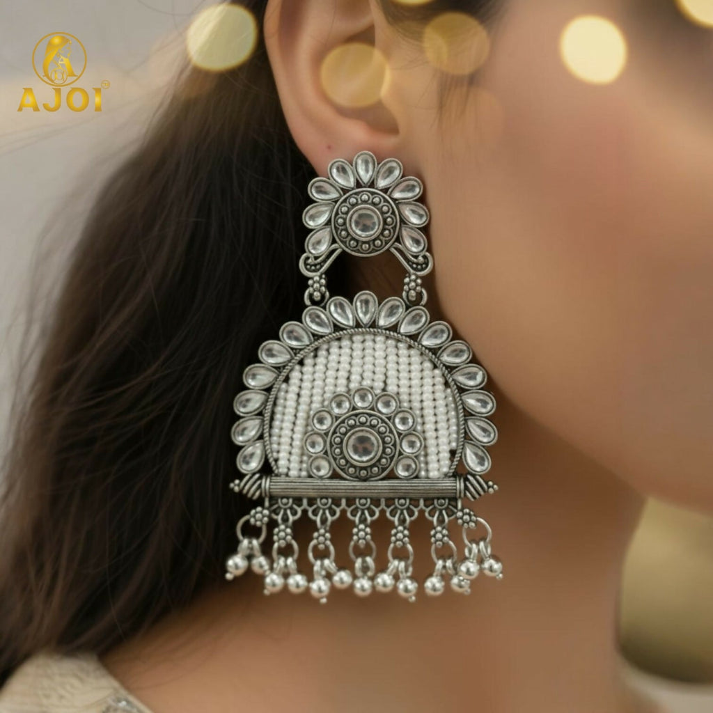Oxidized Silver Jeco Chandbali Earrings – Elegant Traditional Jewelry