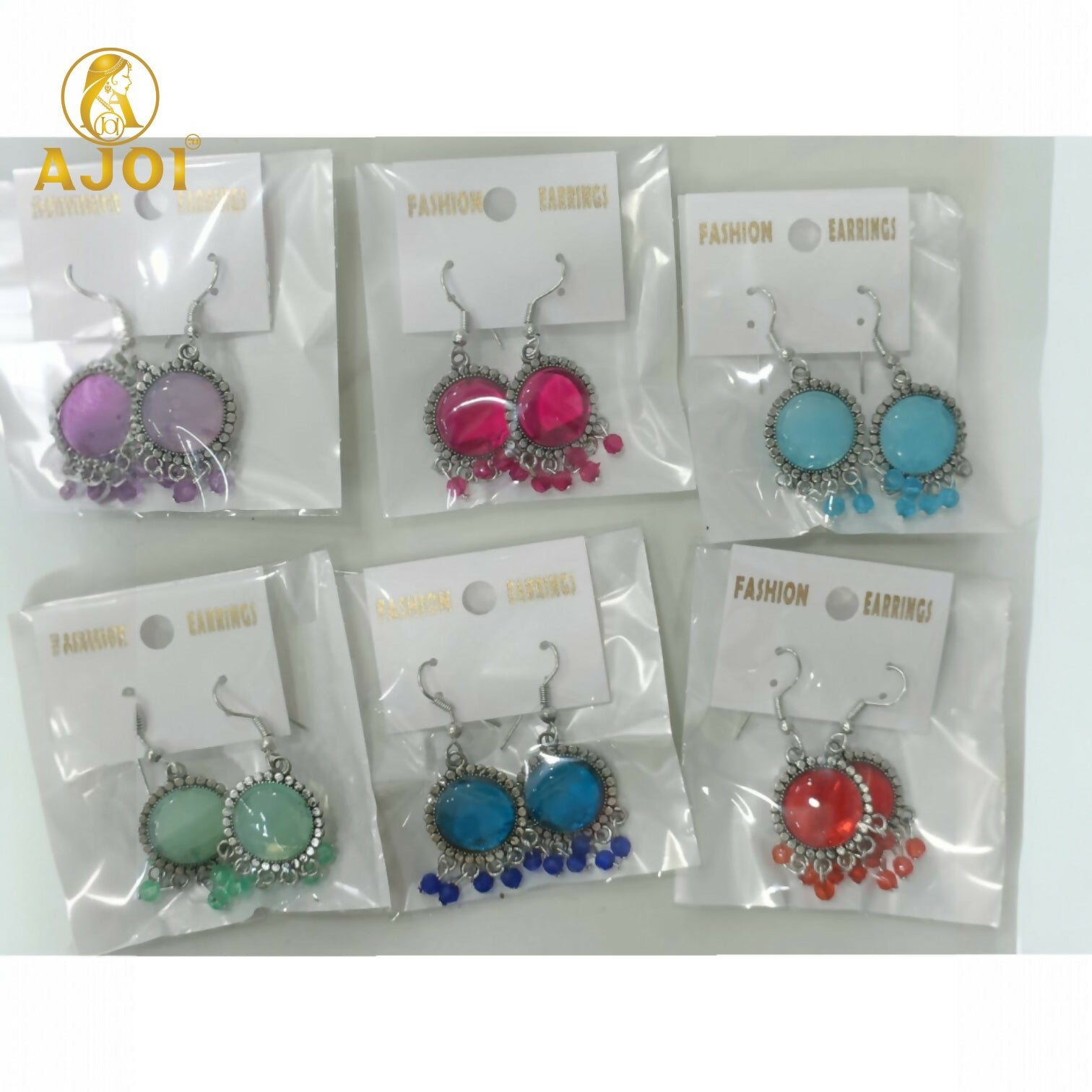 Oxidized Silver Stone Drop Earrings – Multicolor Beaded Fringe