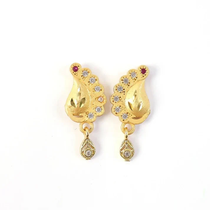 Peacock Earrings – Gold Finish with Stone Drop Accent