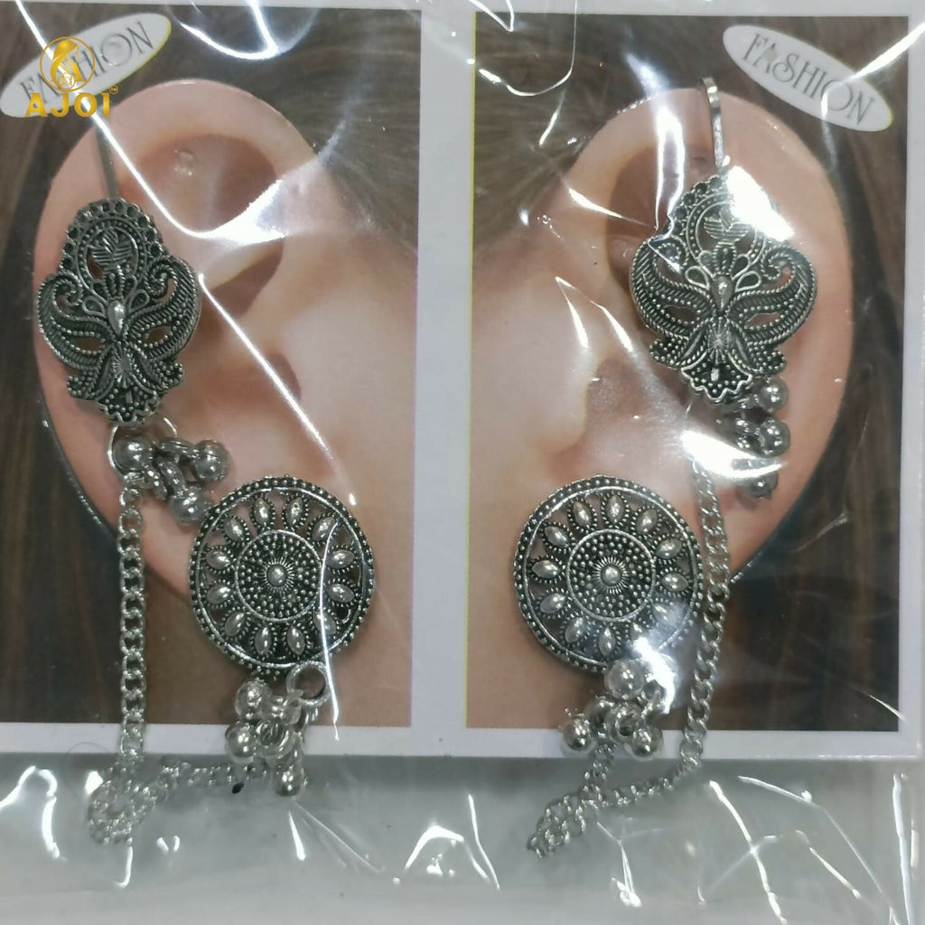 Oxidized Silver Ethnic Chain Drop Earrings – Tribal Indo-Boho Style