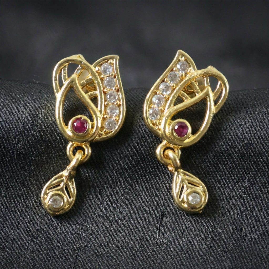 Gold Plated Ruby Accent Stud Earrings – Elegant Drop Design