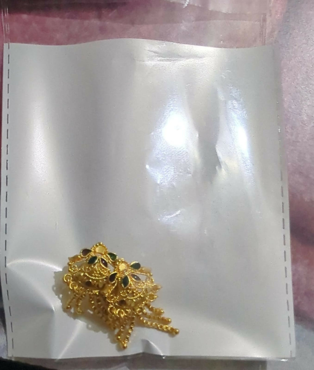 Gold-Plated Jhumka Earrings – Elegant Filigree & Enamel Design