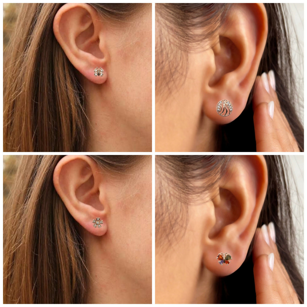 Rose Gold Stud Earrings Set – Butterfly & Flower Combo Pack of 4