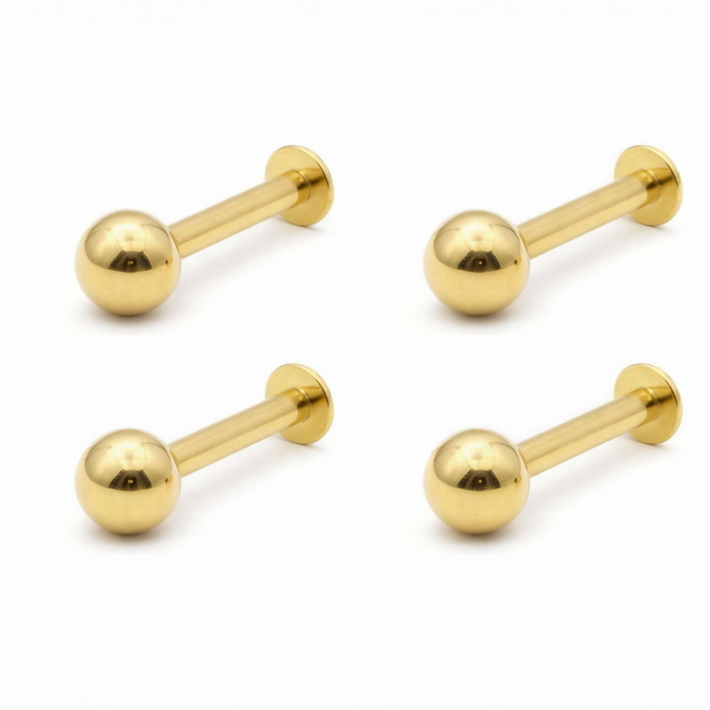 Gold Flat Back Labret Stud Earrings – Comfortable Tiny Ball Piercing Combo Pack