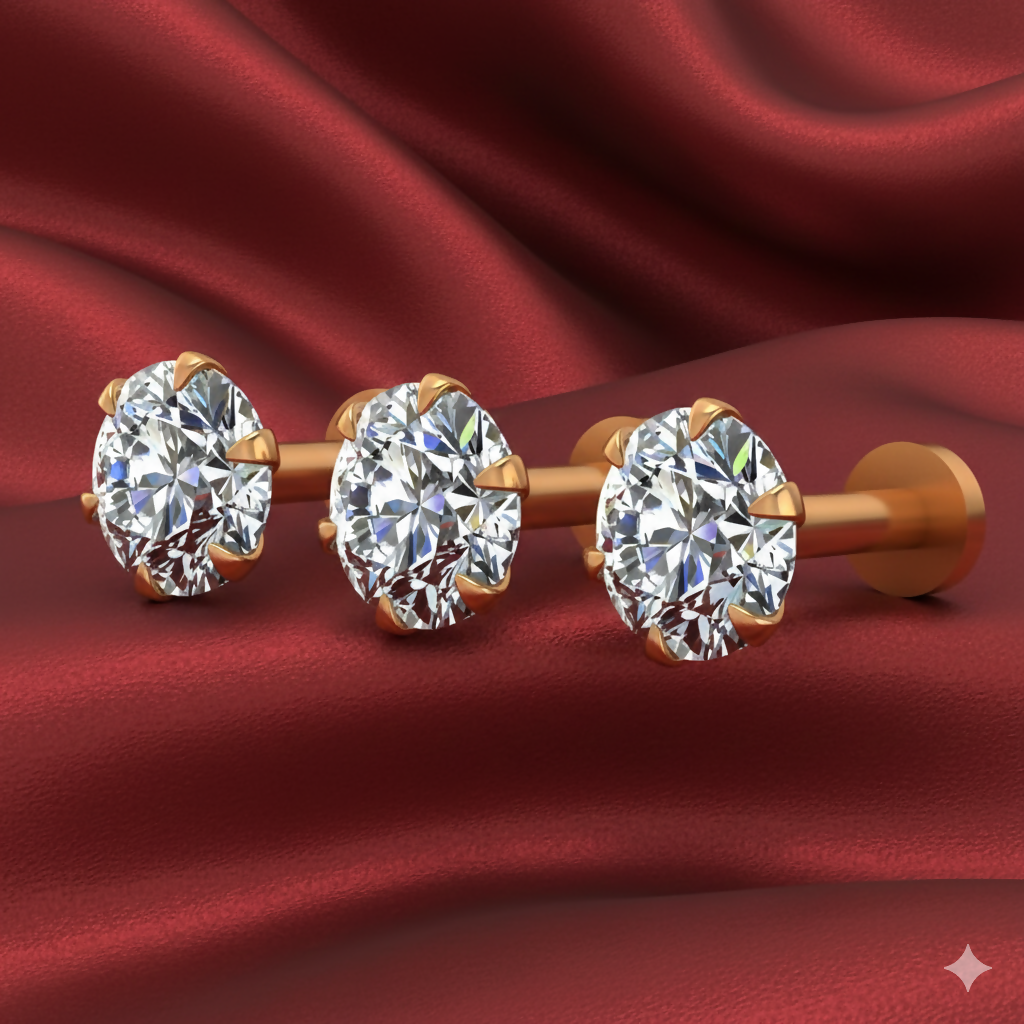 Gold Plated AD Flat Back Stud Earring – Secure & Comfortable Combo Pack