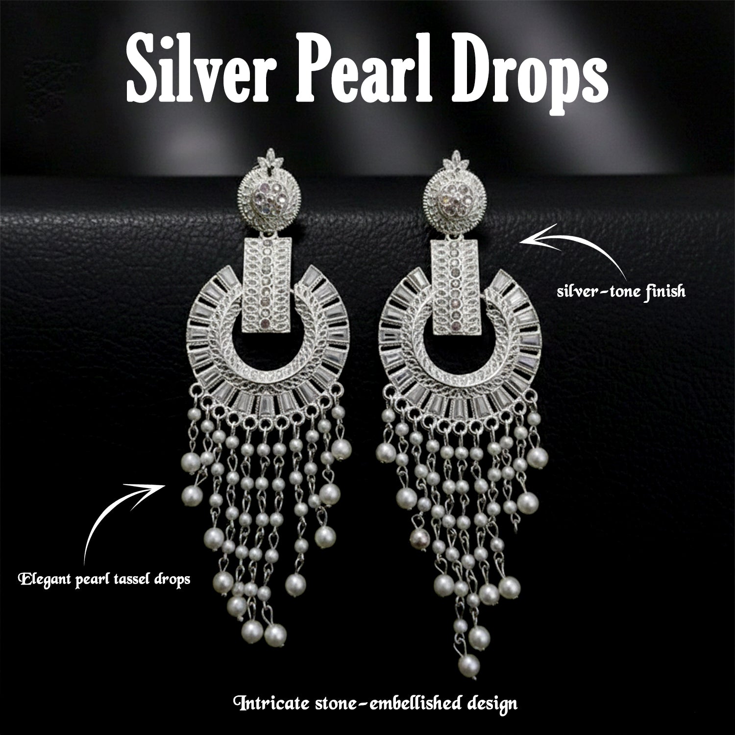 Pearl Tassel Earrings – Elegant Silver-Tone Statement Jewelry