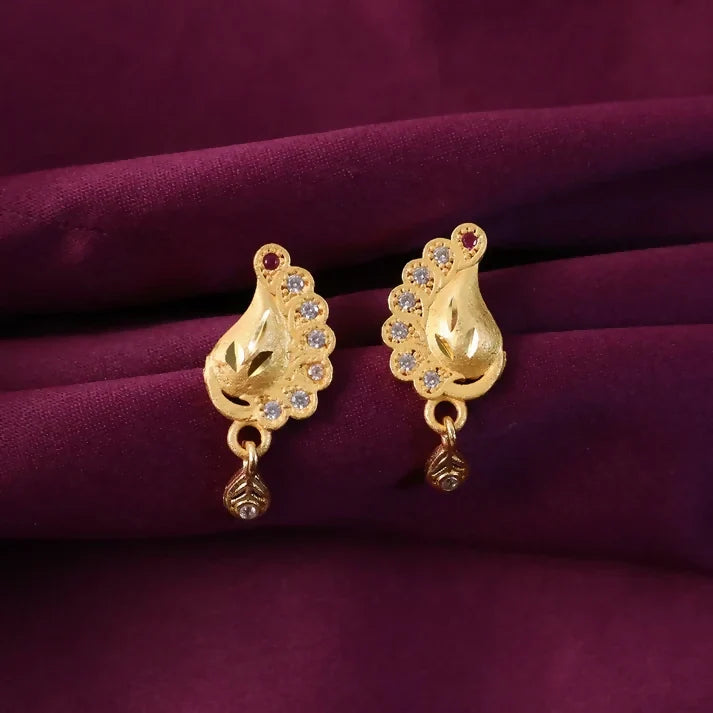 Peacock Earrings – Gold Finish with Stone Drop Accent
