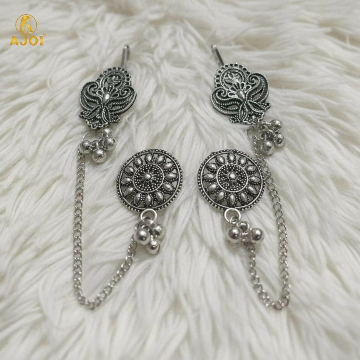 Oxidized Silver Ethnic Chain Drop Earrings – Tribal Indo-Boho Style