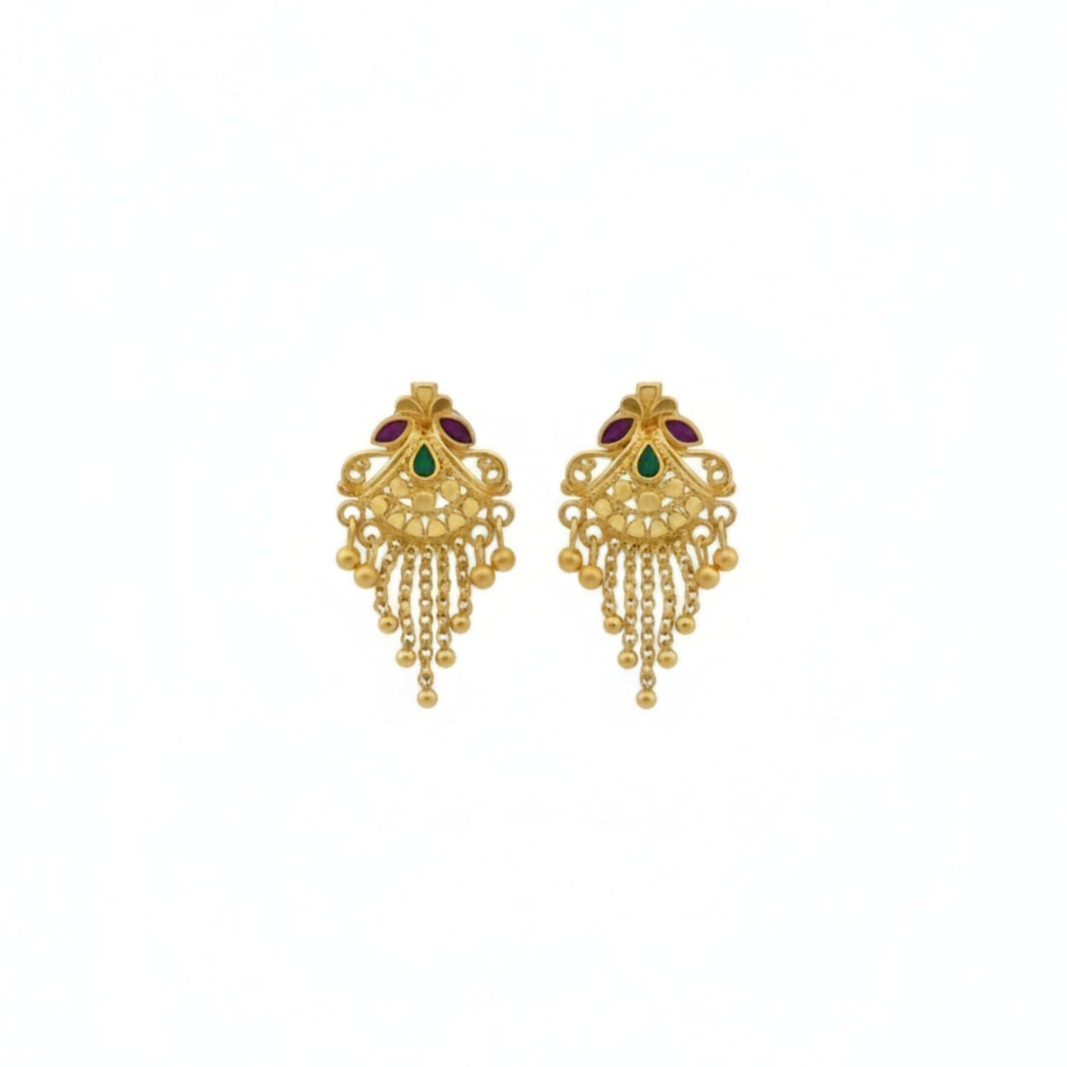 Gold-Plated Jhumka Earrings – Elegant Mina Work & Bell Drop
