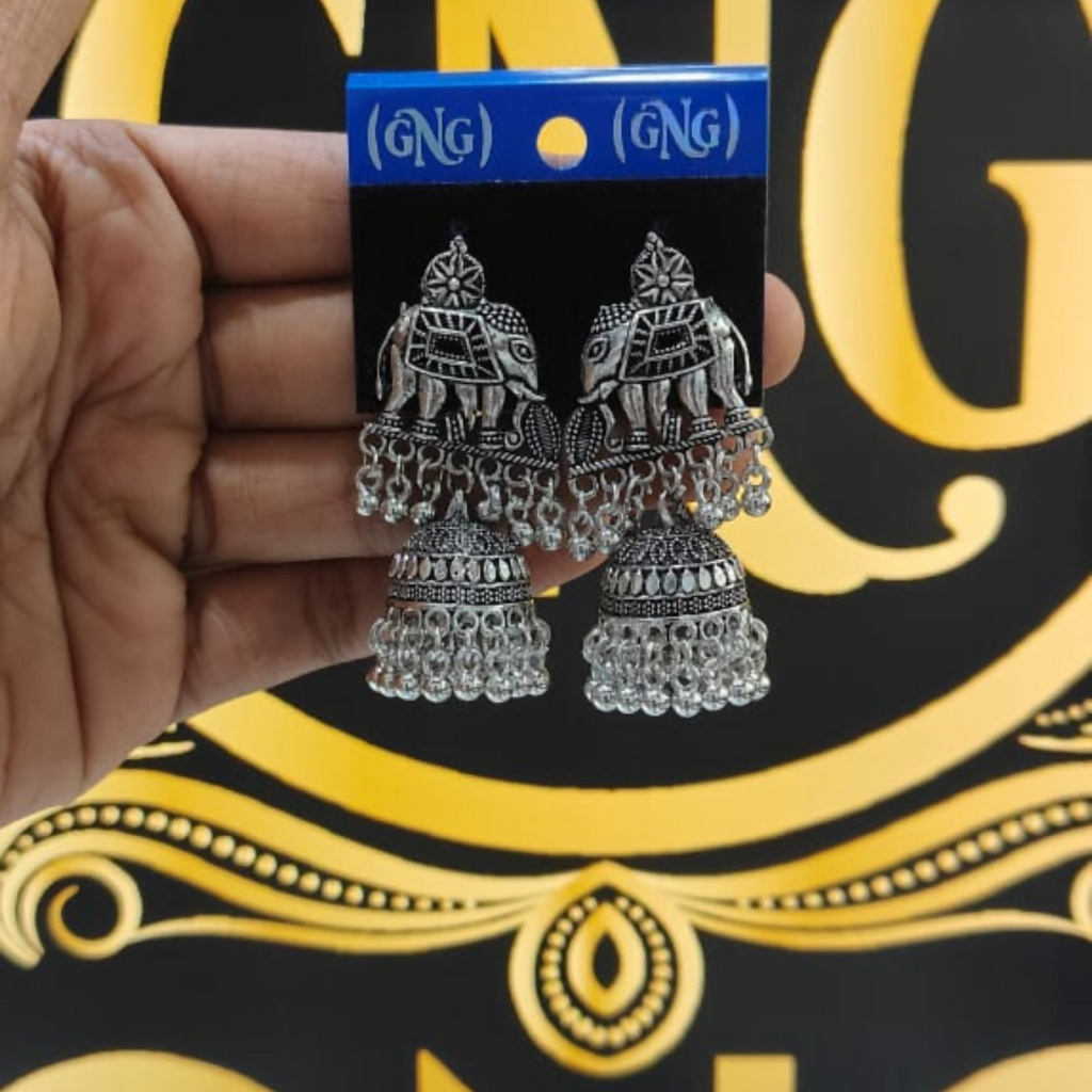 Elephant Jhumka Earrings – Traditional Silver Finish for Ethnic Wear