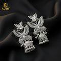 Butterfly Designer Jhumka Earrings – Silver Plated with Pearl Drops