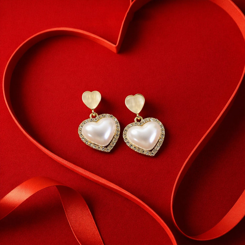 Heart Pearl Drop Earrings – Elegant Korean Style Jewelry