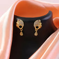 Gold Finish Leaf Pattern Stud Earrings – Elegant Sparkling Stone Drop