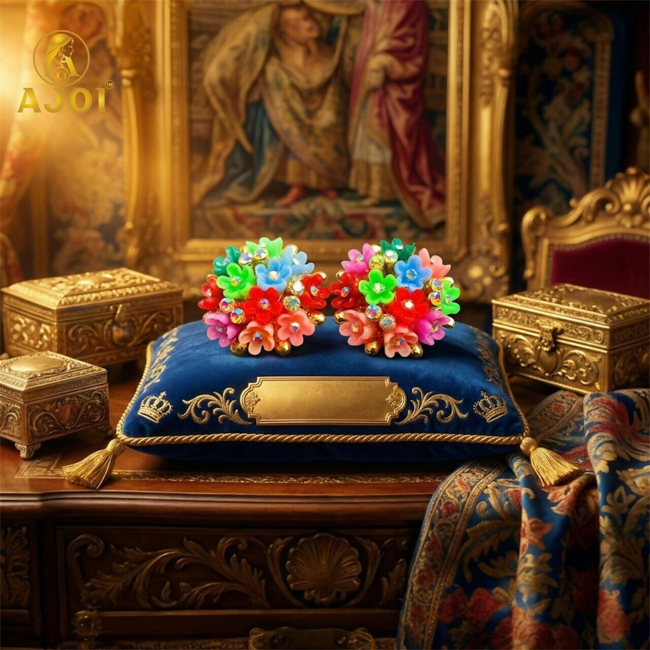 Flower Cluster Earrings – Elegant Multicolor Crystal Studs