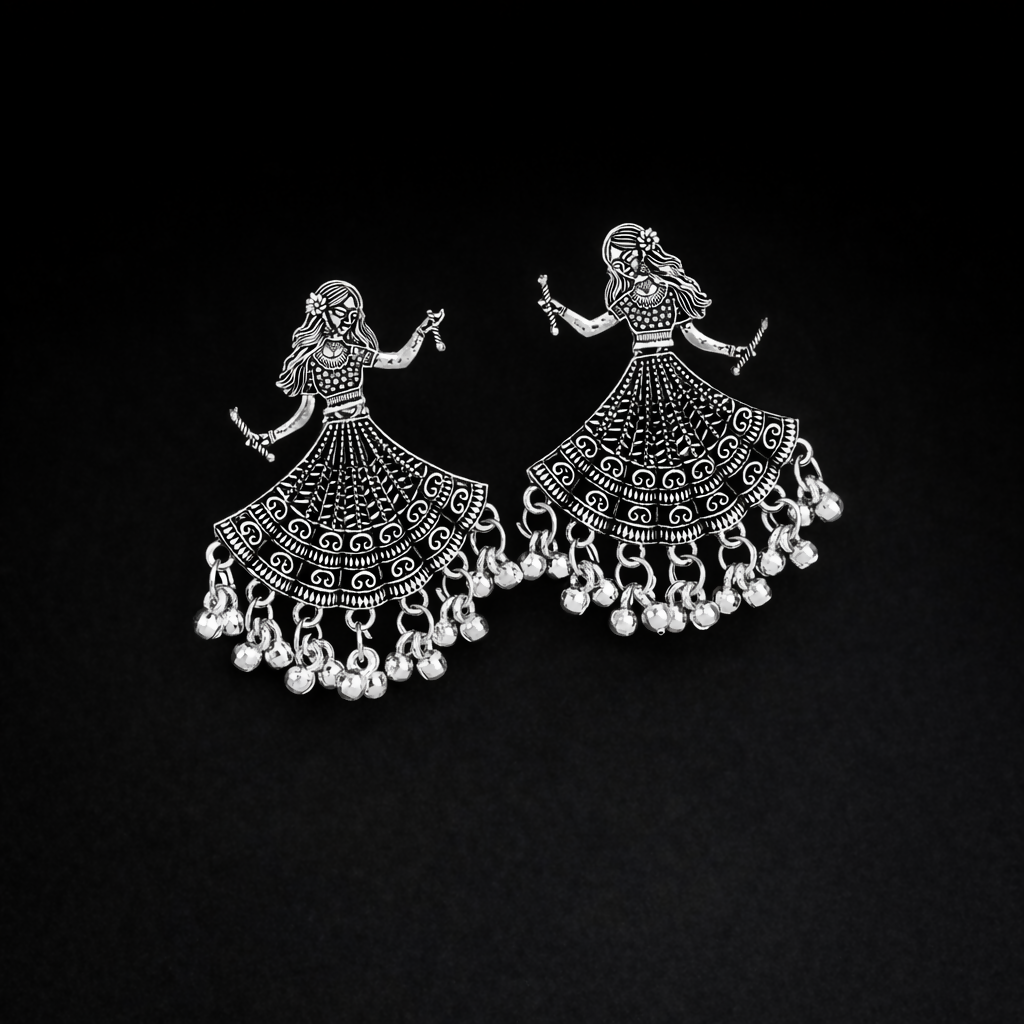 Oxidised Jhumka Earrings – Dancing Doll Ghungroo Design