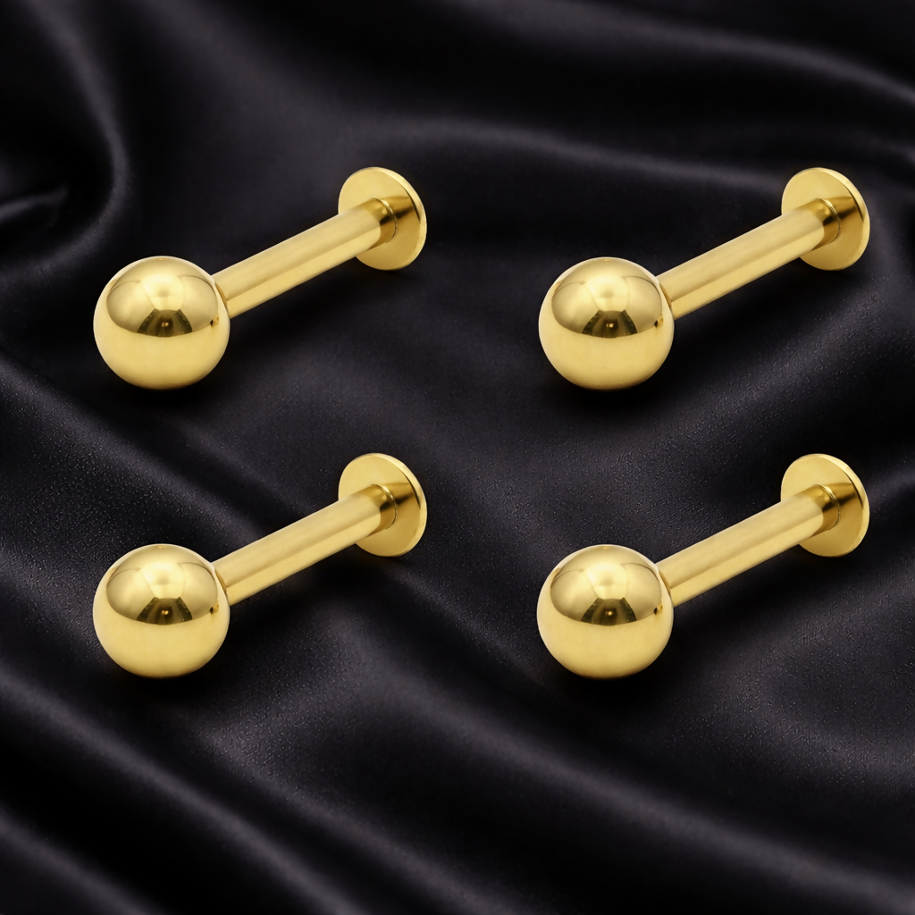 Gold Flat Back Labret Stud Earrings – Comfortable Tiny Ball Piercing Combo Pack