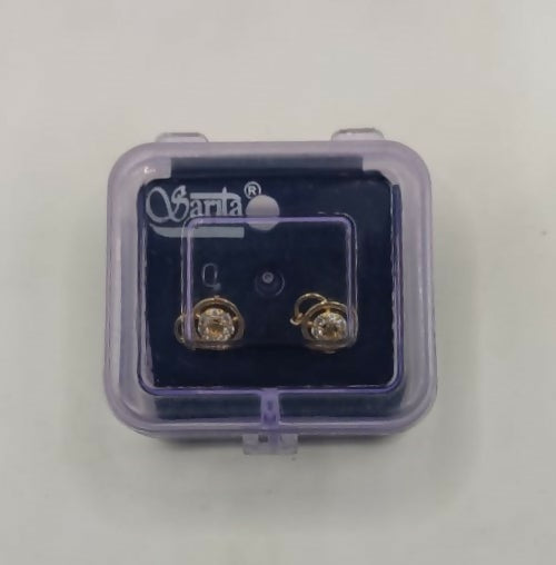 Diamond & Gold Circle Stud Earrings – Dainty Sparkle for Women