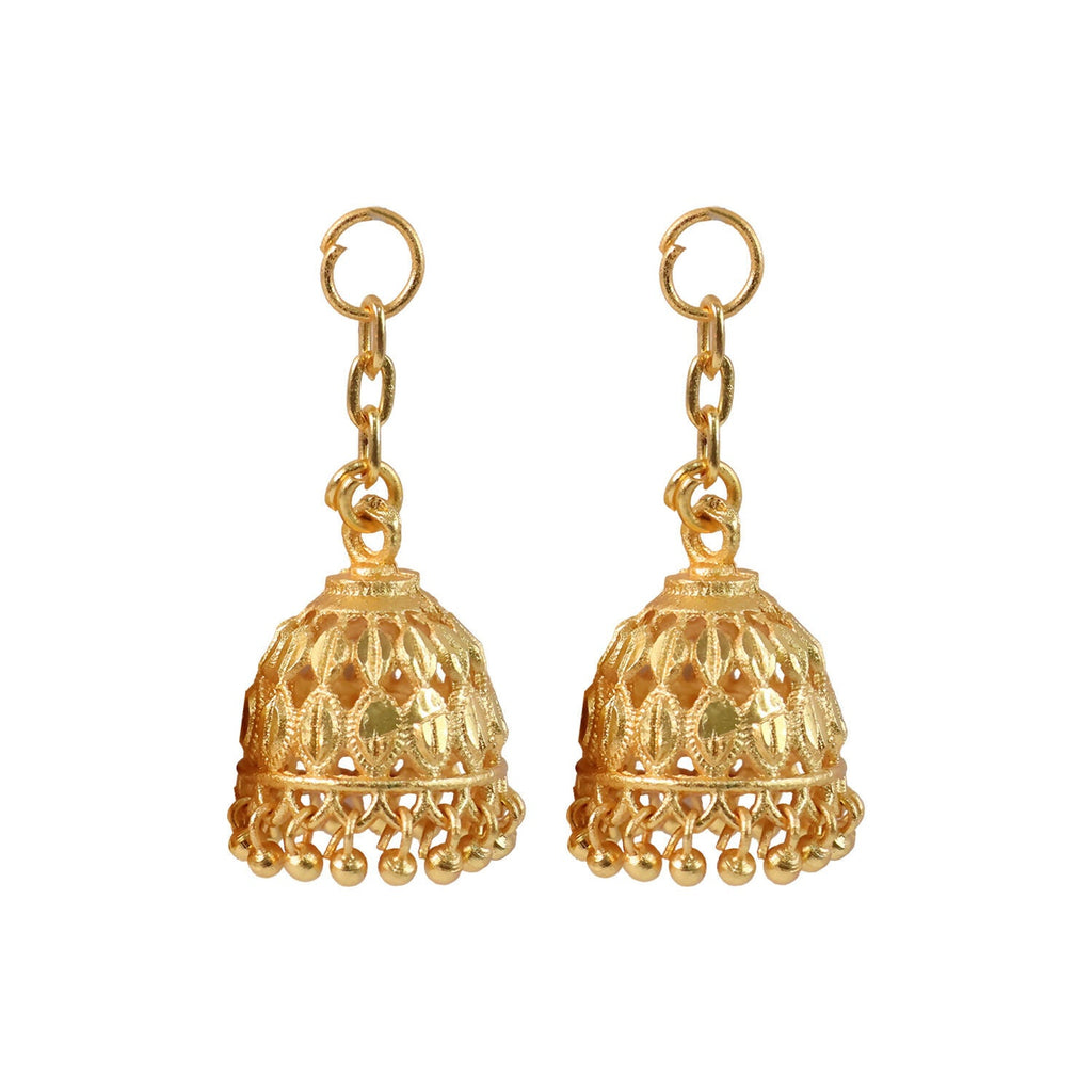 Gold Finish Jhumka – Intricate Cutwork with Hanging Beads