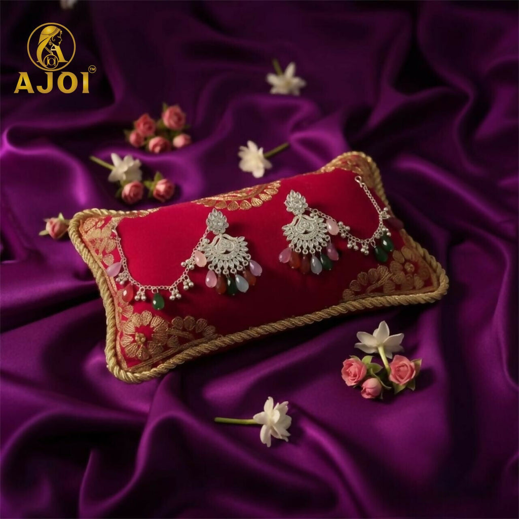 Kansar Earrings – Silver-Plated Floral Design with Multicolor Beads