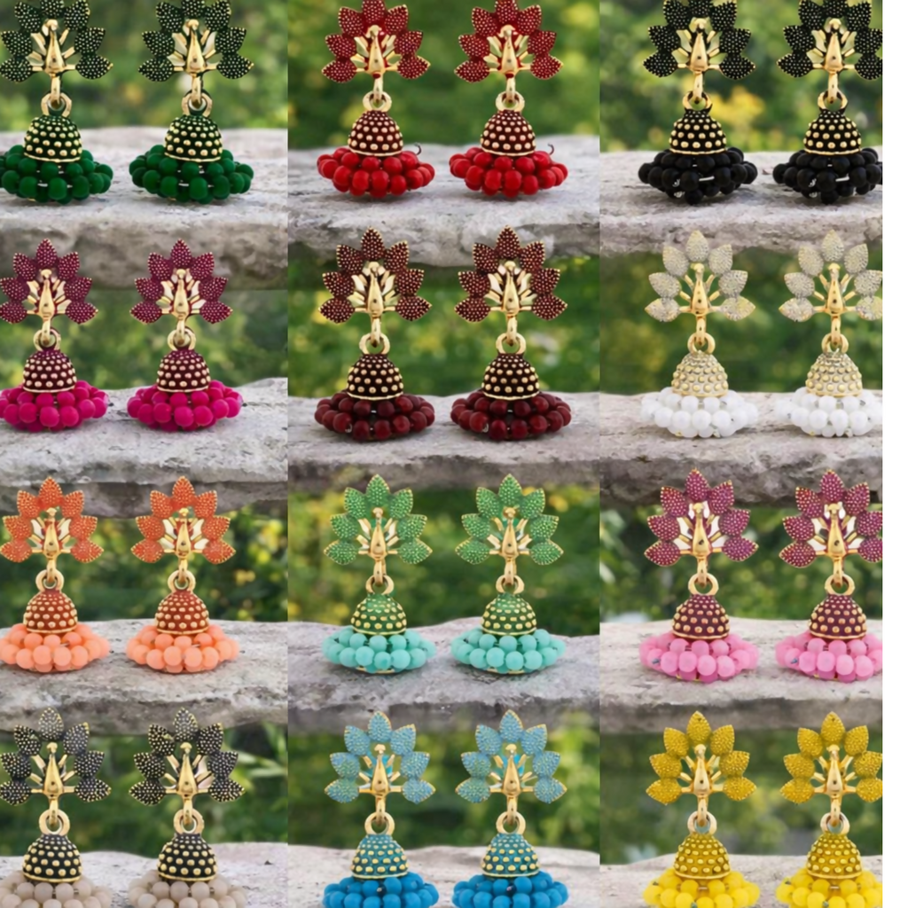 Oxidized Jhumka Earrings – Small Vibrant Combo for Women & Girls