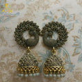 Peacock Design Jhumka Earrings – Antique Grey Elegance