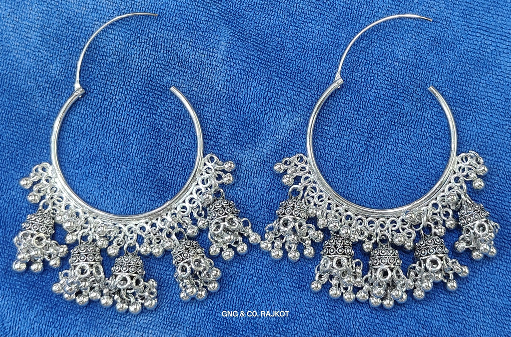Oxidised Silver Jhumka Earrings – Traditional Bali Design