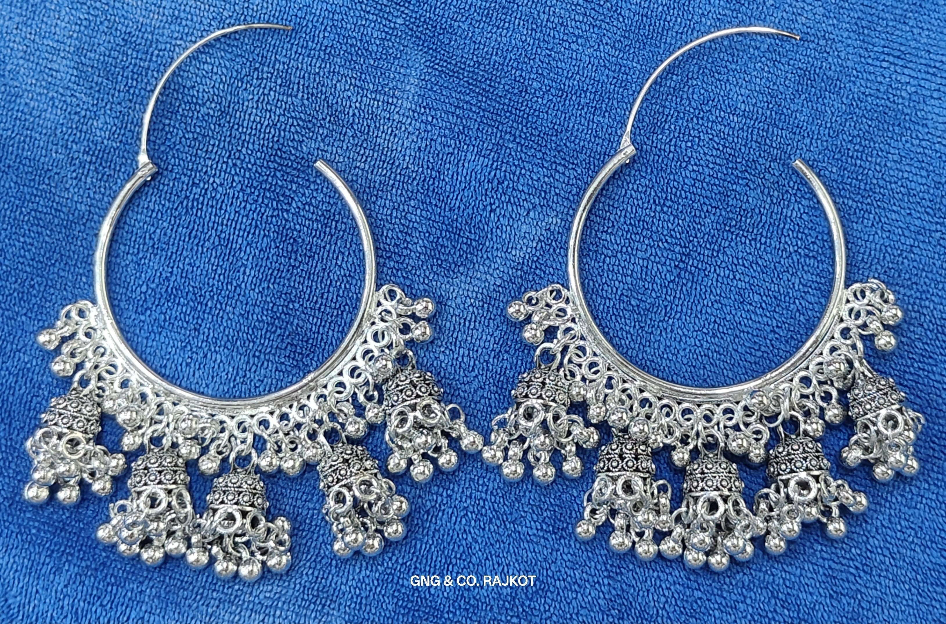 Oxidised Silver Jhumka Earrings – Traditional Bali Design