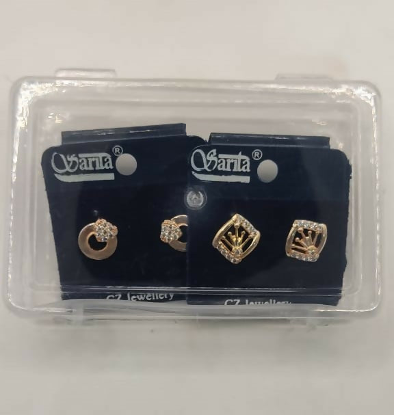 Gold Plated Stud Earrings Set – Sparkling AD Combo for Women