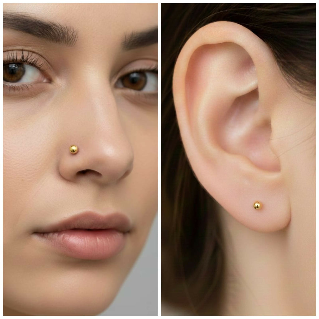 Gold Flat Back Labret Stud Earrings – Comfortable Tiny Ball Piercing Combo Pack