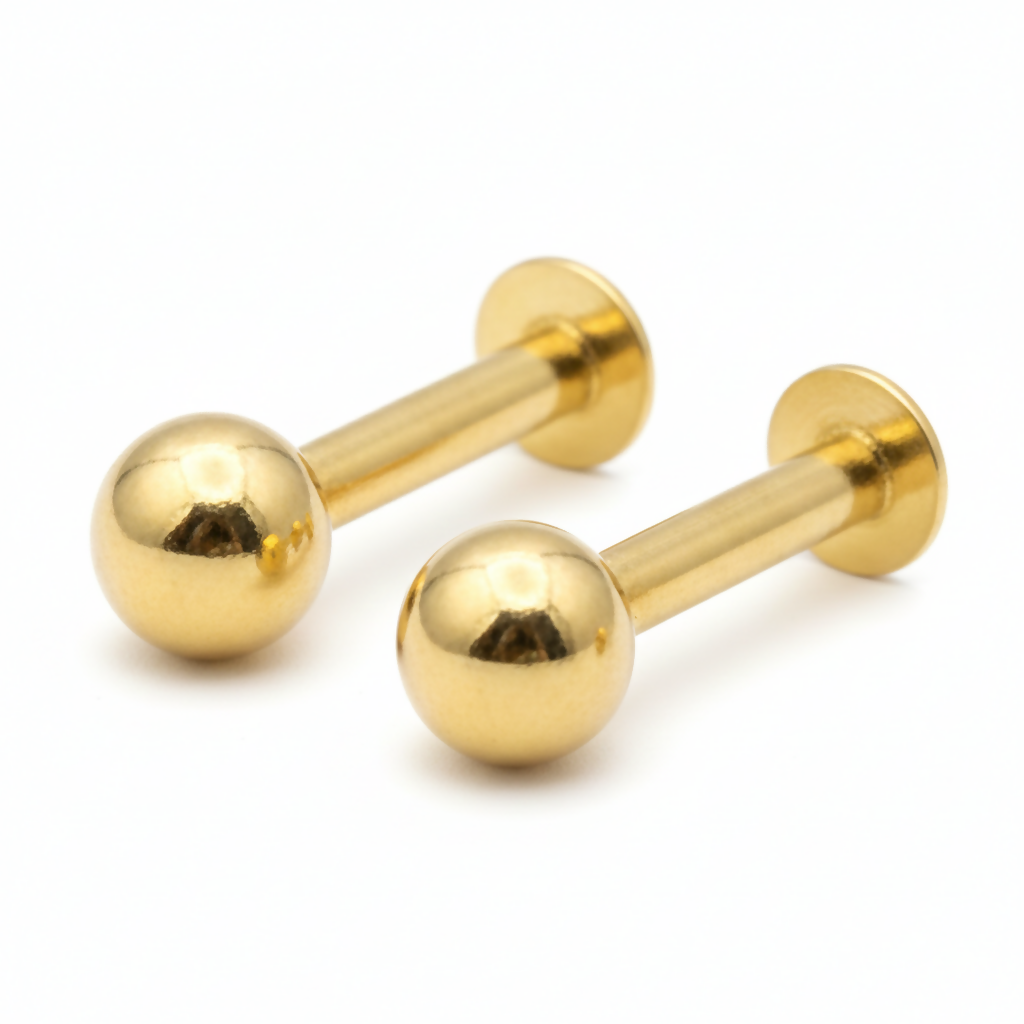 Gold Flat Back Stud Earrings – Comfortable Small Gold Ball Labret Pack