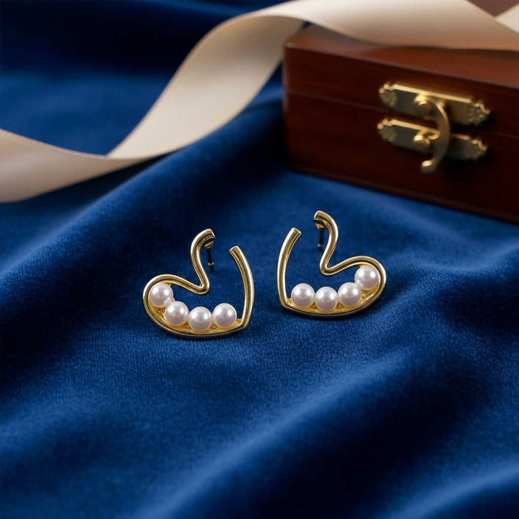 Gold Plated Swan Pearl Stud Earrings – Elegant Lightweight Jewelry