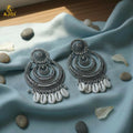 Oxidized Silver Chandbali Earrings with Cowrie Shell Drops