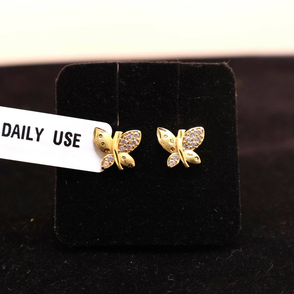 Gold Plated Butterfly Studs – Matte Finish AD Stone Earrings