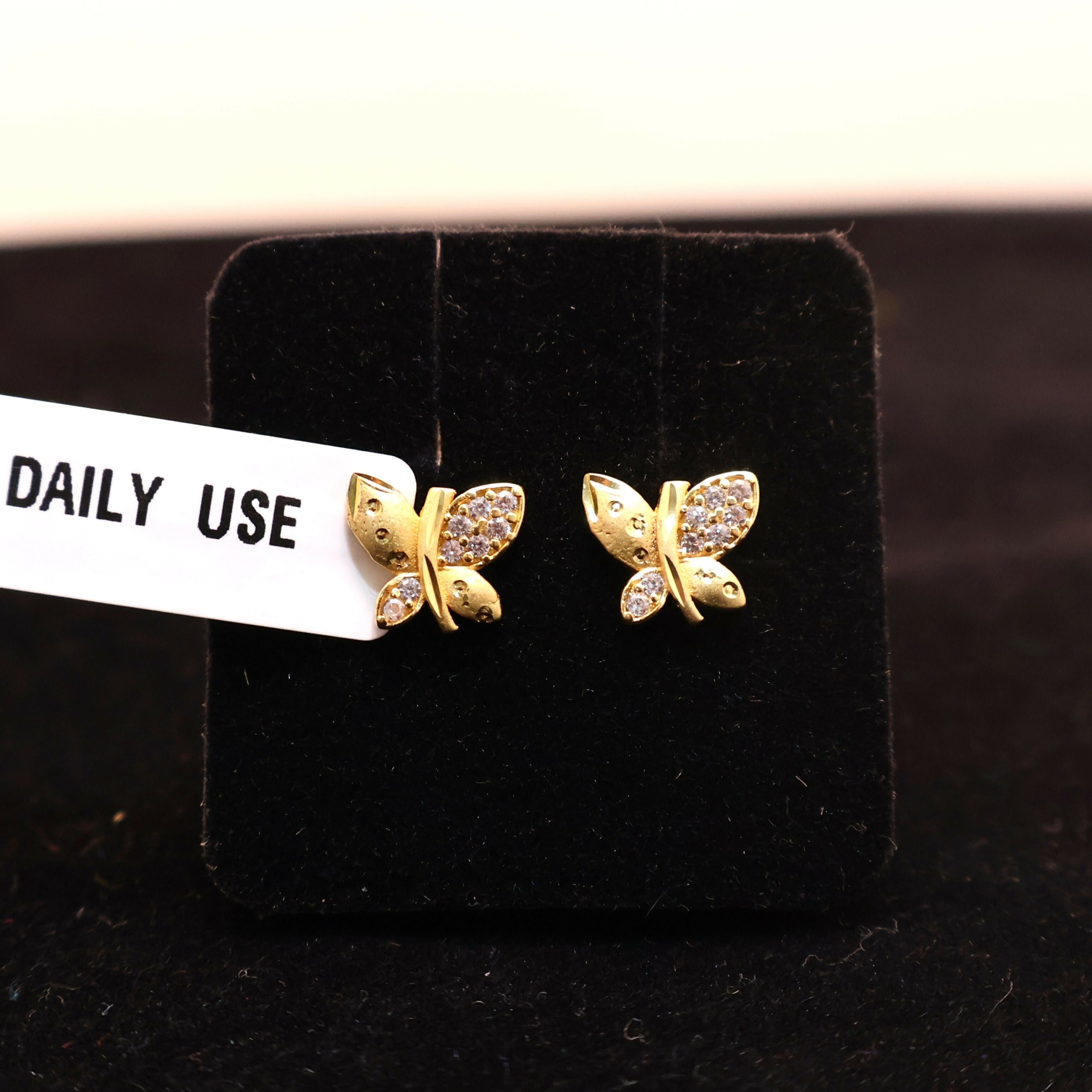 Gold Plated Butterfly Studs – Matte Finish AD Stone Earrings