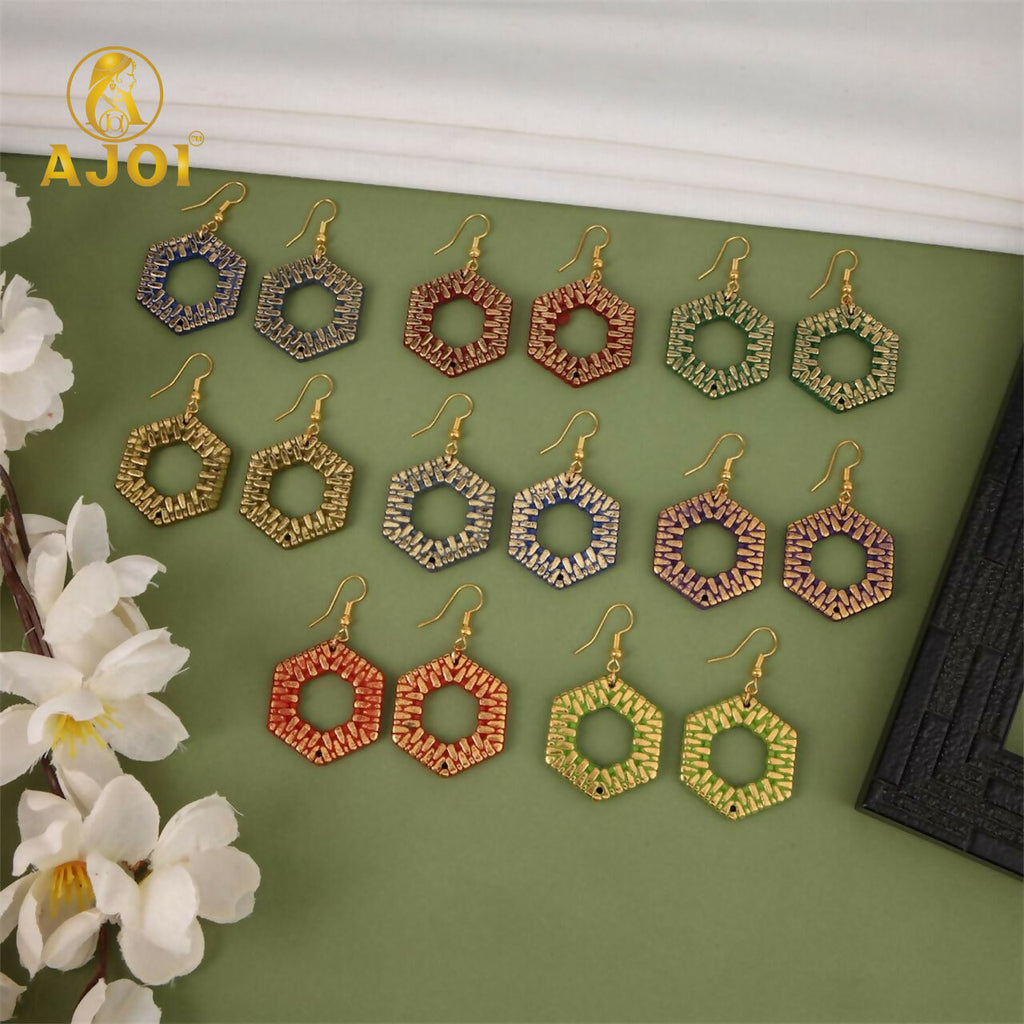 Hexa-Textured Dangle Earrings – Lightweight Geometric Handmade Jewelry