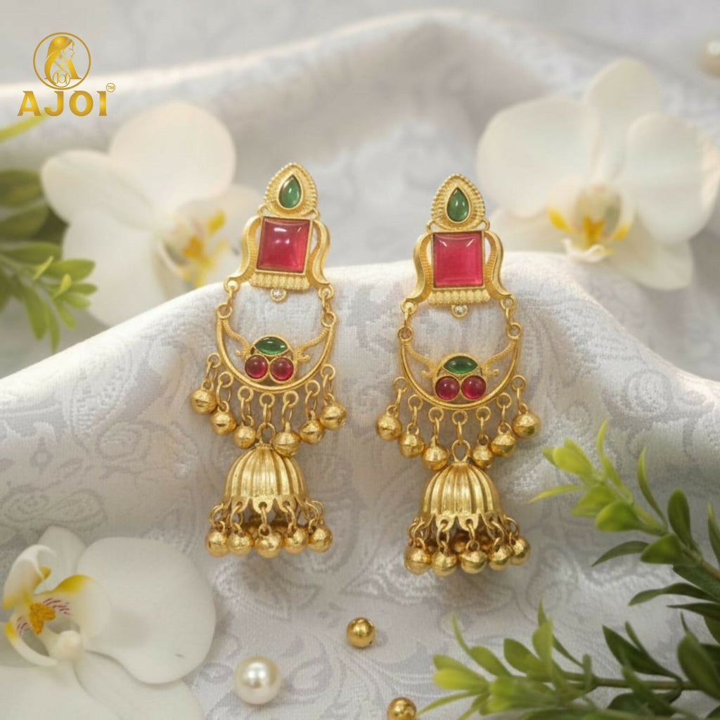 Designer Jhumkhi Drop Earrings – Elegant Gold Plated Jewellery