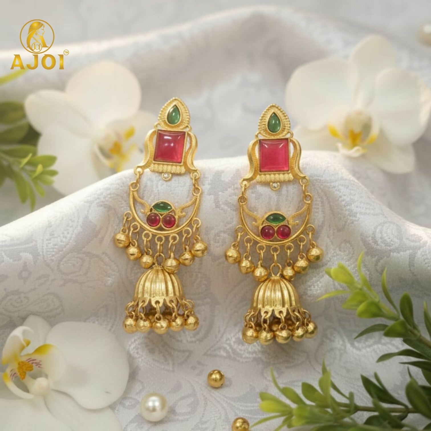 Designer Jhumkhi Drop Earrings – Elegant Gold Plated Jewellery