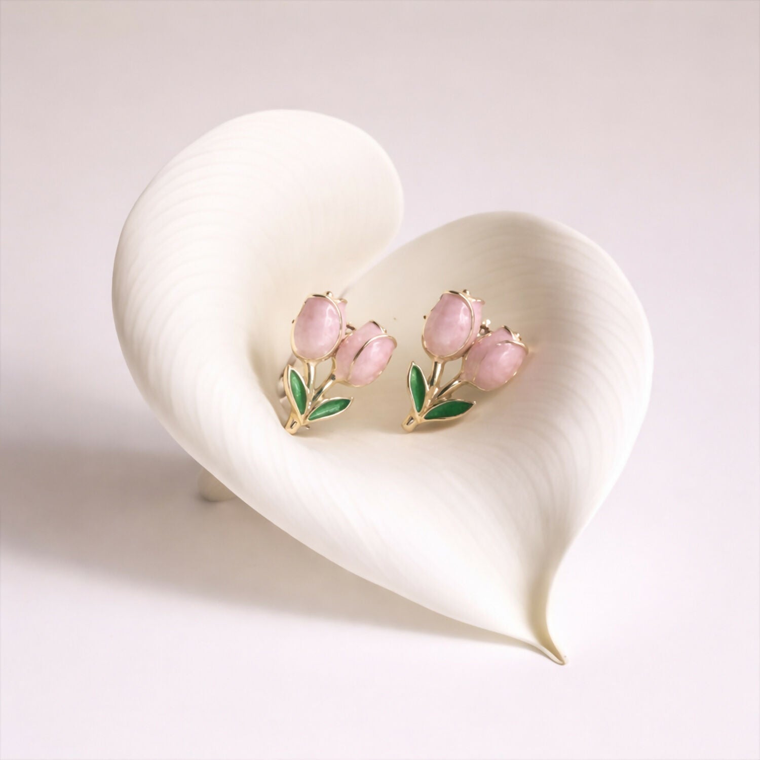 Pink Tulip Flower Stud Earrings – Elegant Korean Style Jewelry