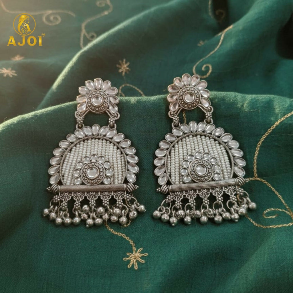 Oxidized Silver Jeco Chandbali Earrings – Elegant Traditional Jewelry