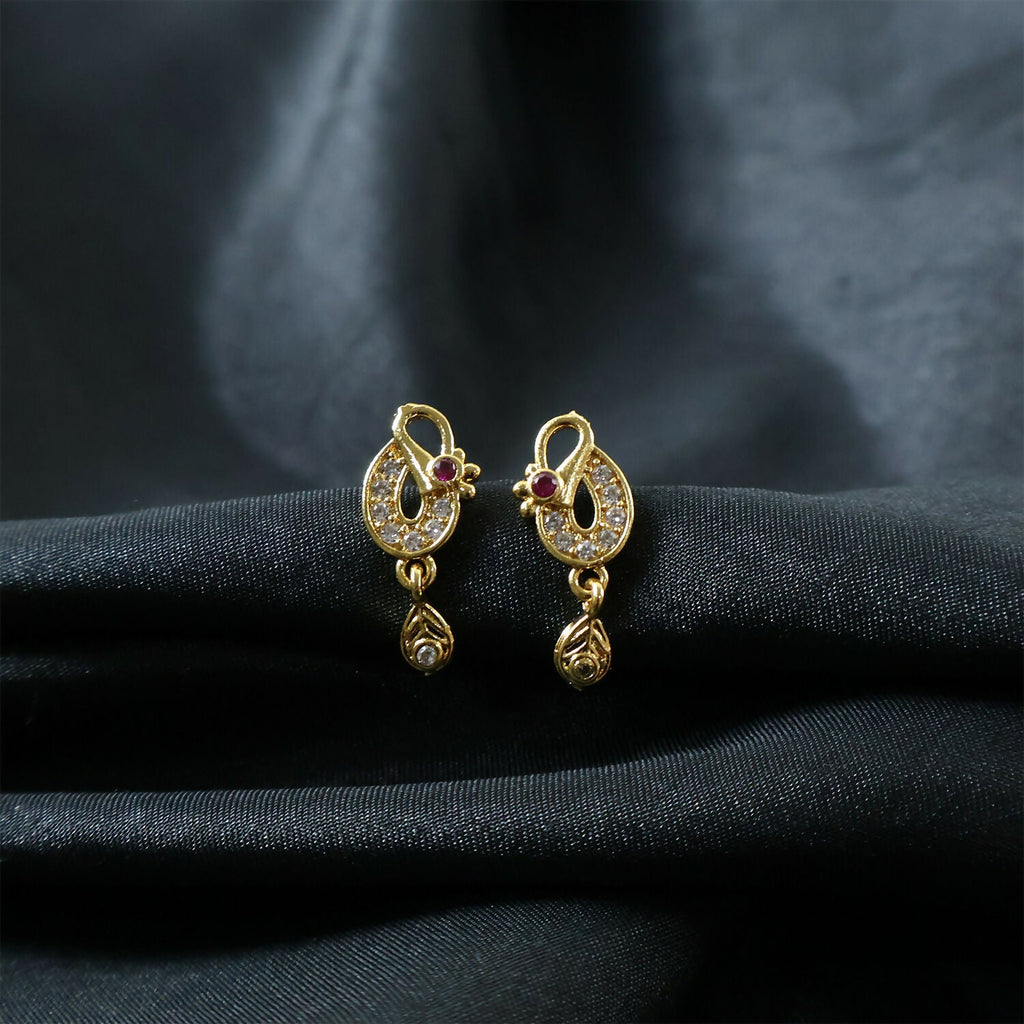 Gold Finish Earrings with Crystal & Red Stone Detailing – Elegant Style