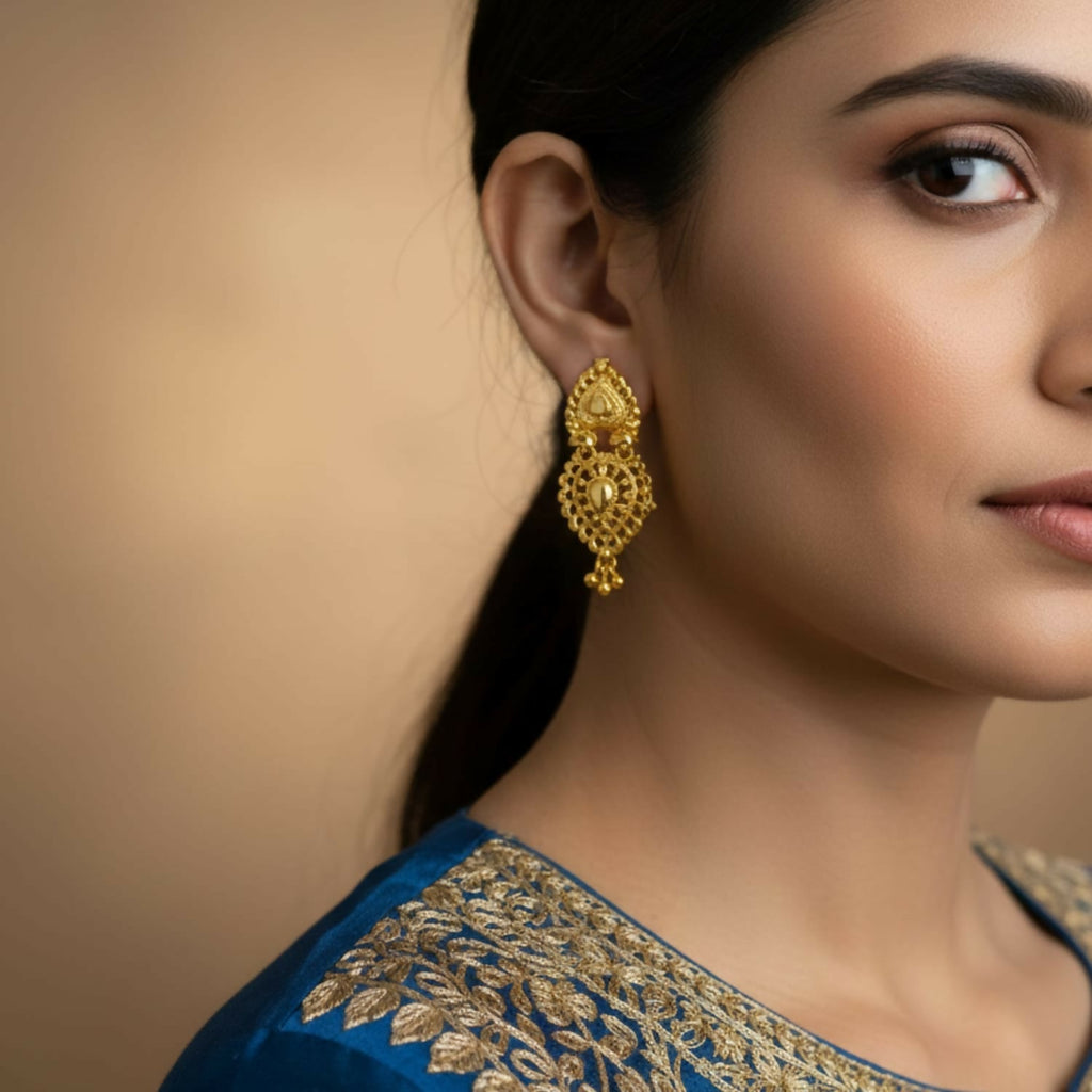 Golden Jhumki Earrings – Elegant Wedding Statement Jewellery