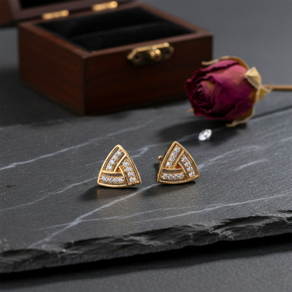 Triangle CZ Stud Earrings Gold Finish – Elegant Daily Wear