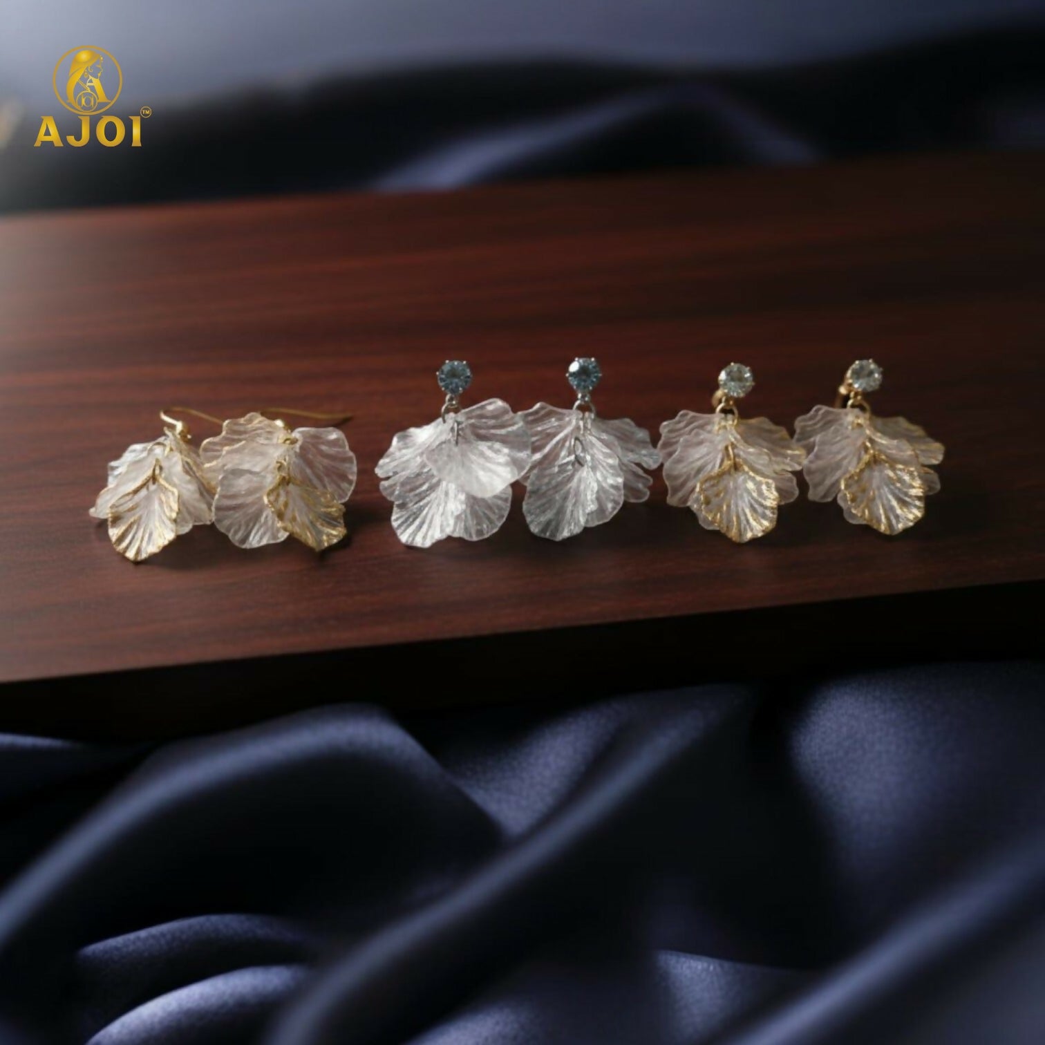 Transparent Leaf Drop Earrings Set – Elegant 3-Pair Combo in Gold & Silver