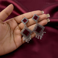 Oxidised Indian Dangler Earrings – Red Square Monalisa Stones