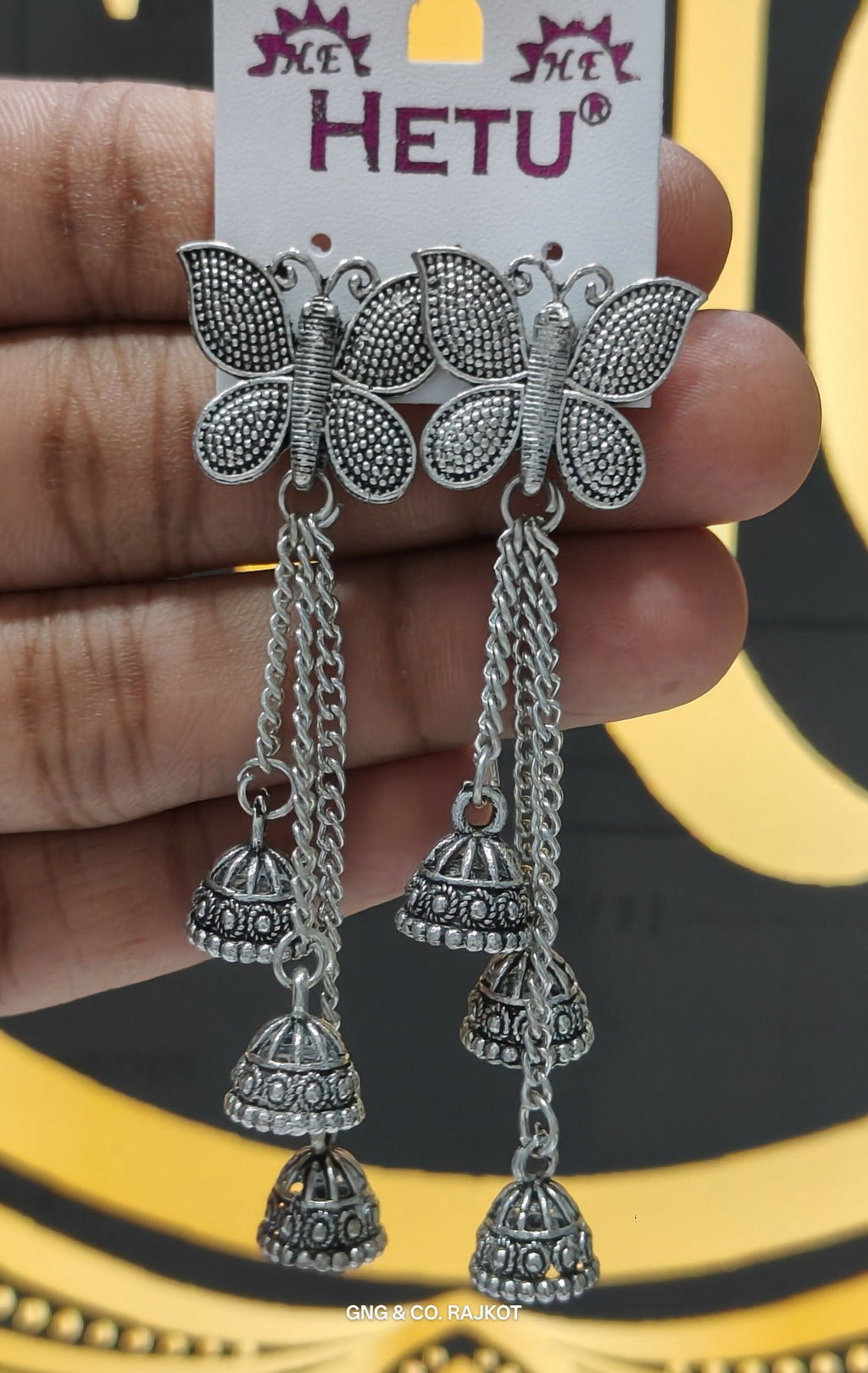 Silver Butterfly Earrings – Elegant Hanging Chain Design