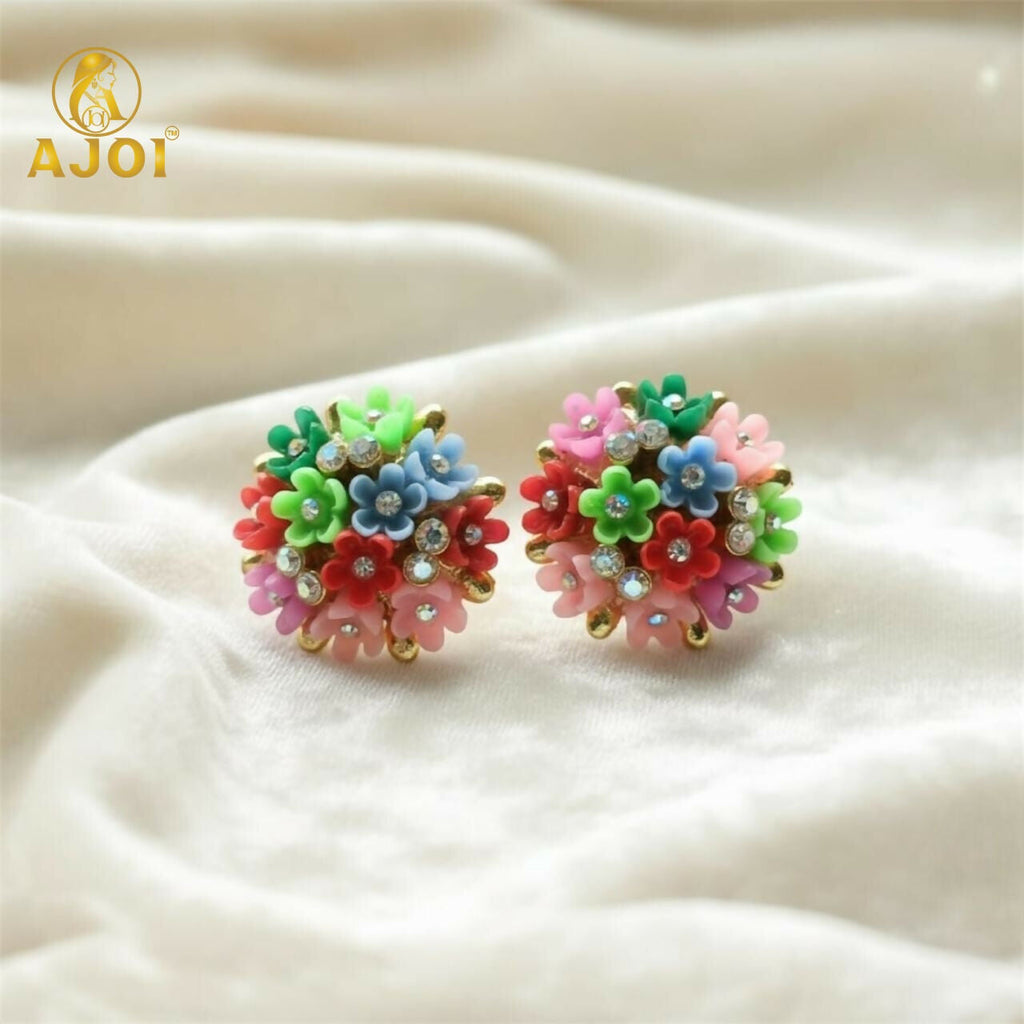 Flower Cluster Earrings – Elegant Multicolor Crystal Studs