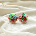 Flower Cluster Earrings – Elegant Multicolor Crystal Studs