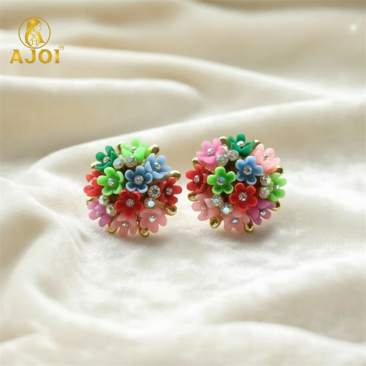 Flower Cluster Earrings – Elegant Multicolor Crystal Studs